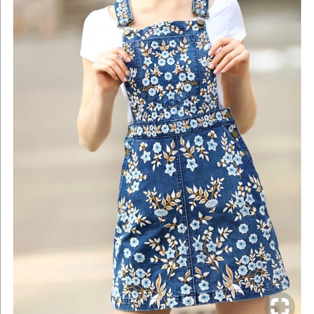 ISO: blue strap flower embroidered denim dress